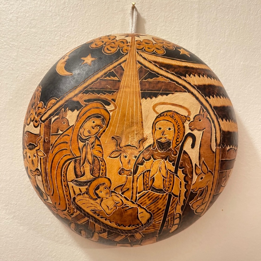 Vintage Christmas Carved Wood Nativity Scene